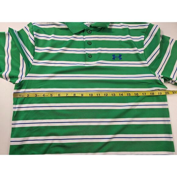Under armour size M loose fit green white striped polo EUC performance golf top - Picture 6 of 7